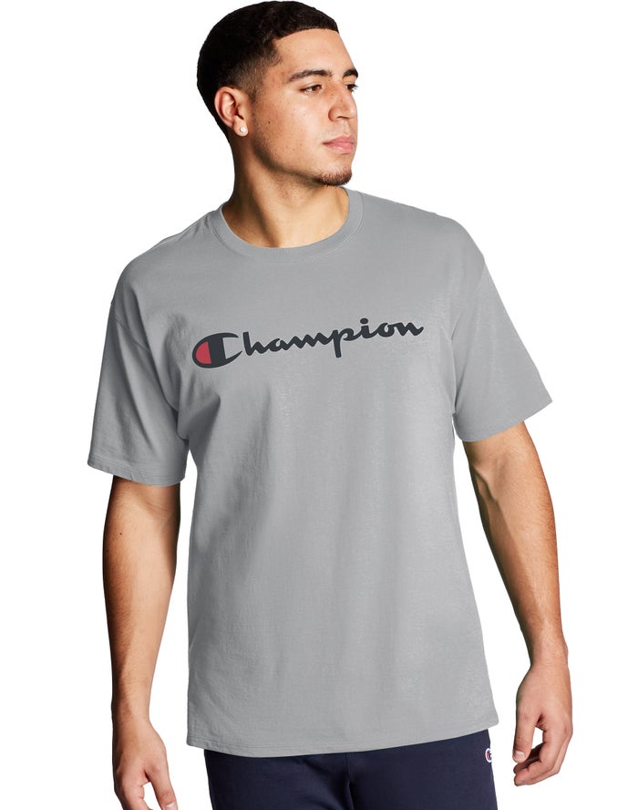 Champion Graphic Jersey Script Logo T-Shirt Heren - Grijs - Belgie 2074ZESMI